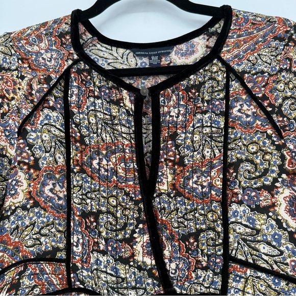 American Eagle Outfitters Bell Sleeve Paisley Velvet Trim Mini Dress XS Festival - Picture 3 of 11